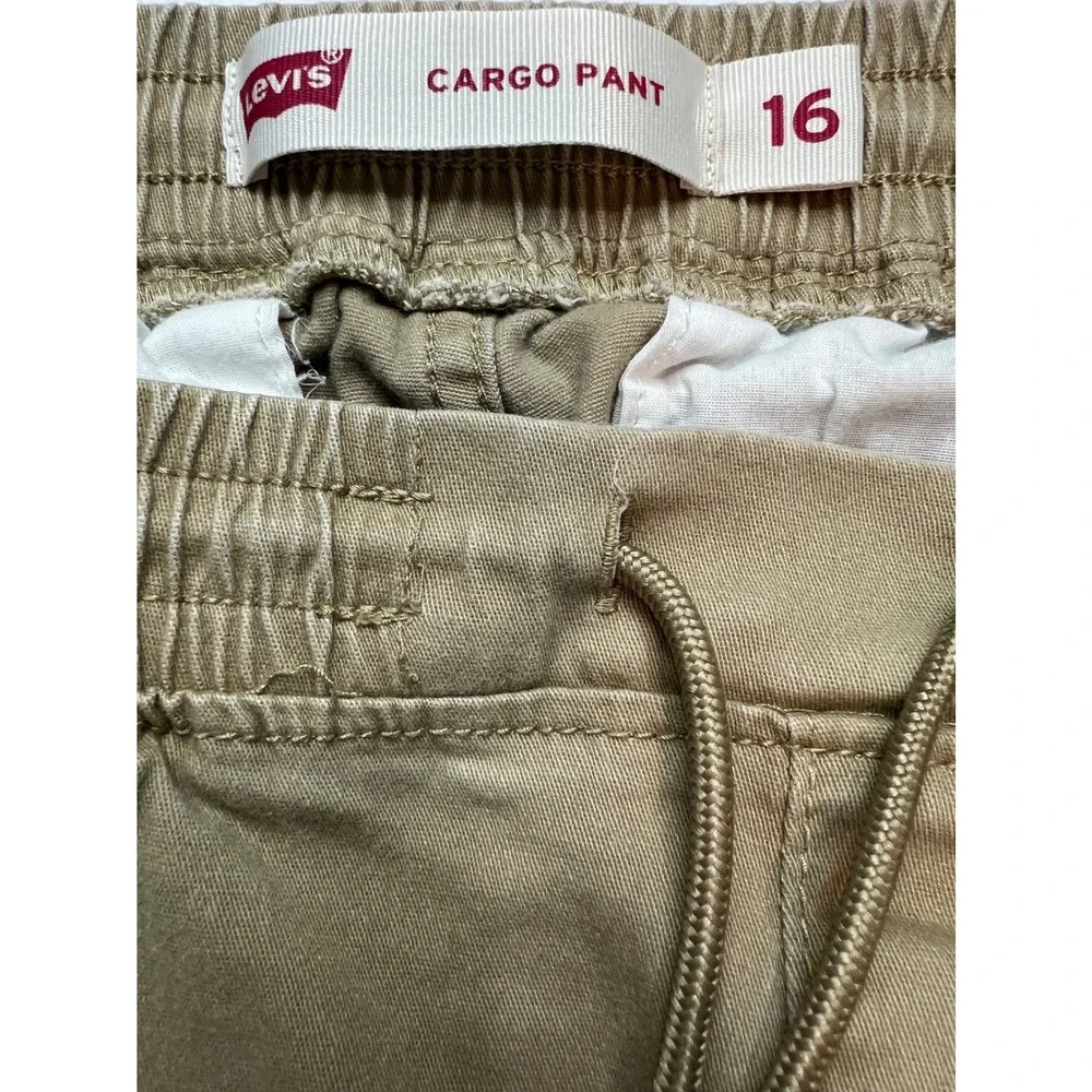 Levis Cargo Pants Boys Size 16 Khaki Elastic Waist Drawstring H972-Y16 Twill G17